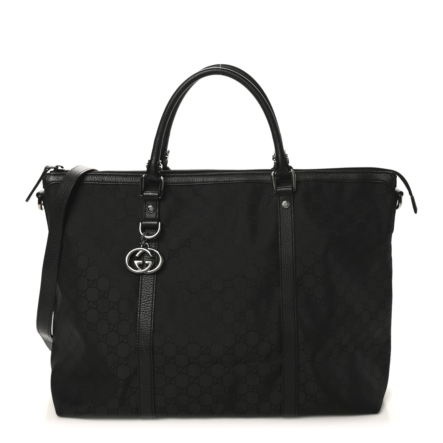 Nylon Monogram Medium GG Charm Dome Satchel Black