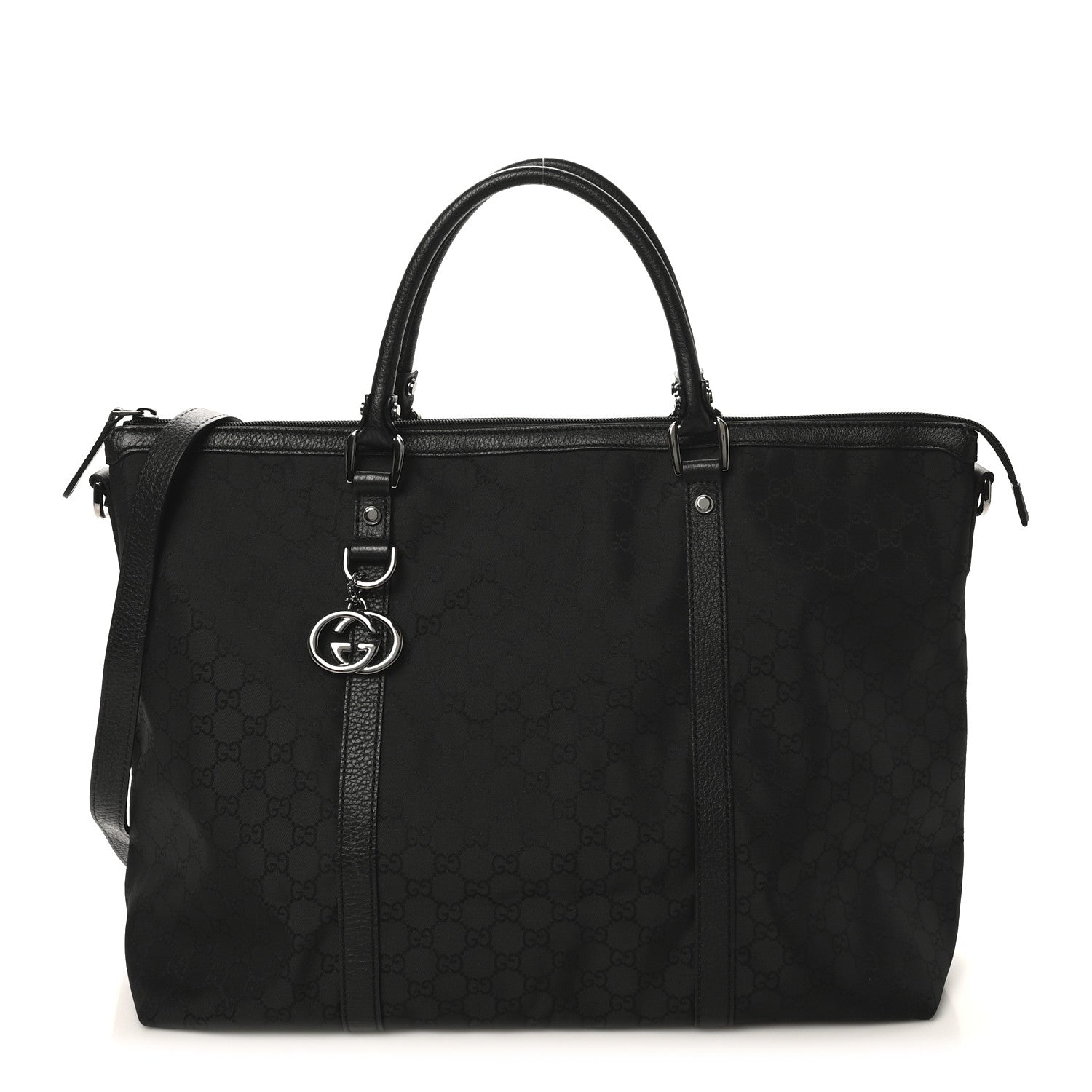 Gucci Nylon Monogram Medium GG Charm Dome Satchel Black 1 of 10