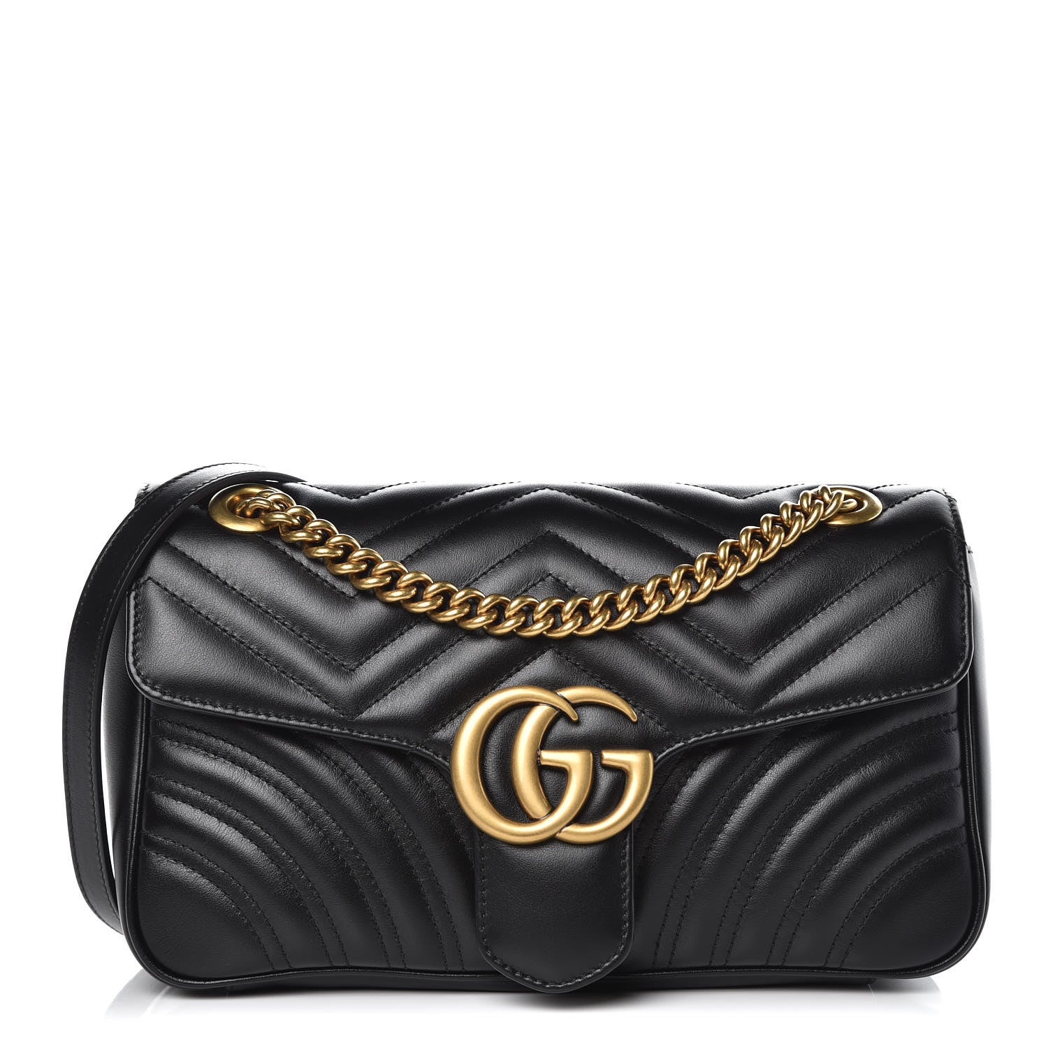 Gucci Calfskin Matelasse Small GG Marmont Shoulder Bag Black 2 of 9