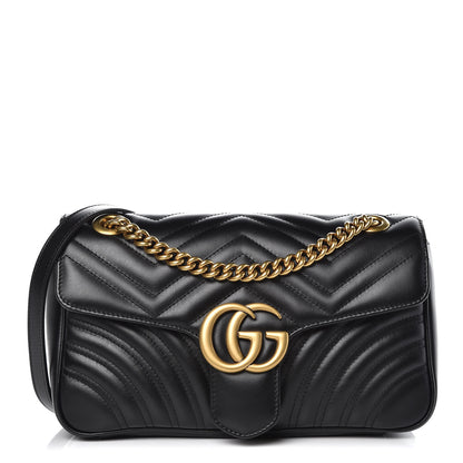Gucci Calfskin Matelasse Small GG Marmont Shoulder Bag Black 2 of 9