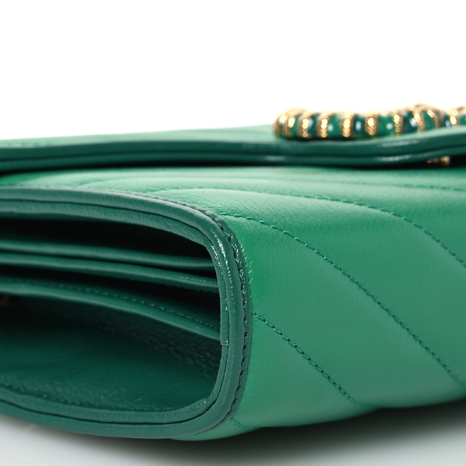 Gucci Azalea Calfskin Enamel Matelasse Diagonal Torchon GG Marmont Chain Wallet New Shamrock Emerald 12 of 13