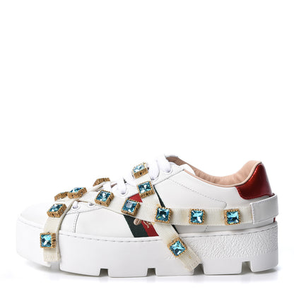 Gucci Calfskin Removable Crystals Bee Embroidered Ace Platform Sneakers 37 White 1 of 11