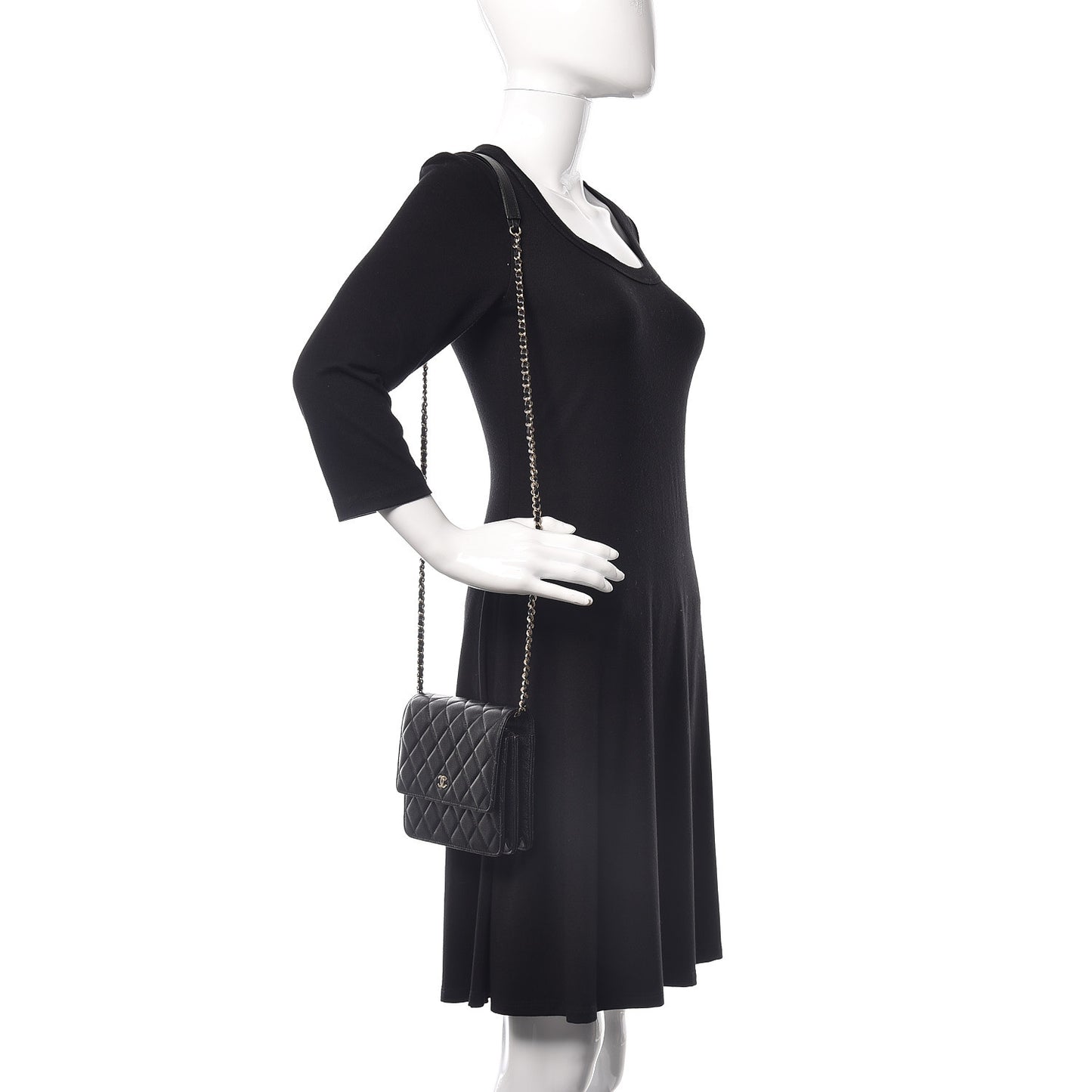 Caviar Quilted Square Wallet On Chain WOC Black