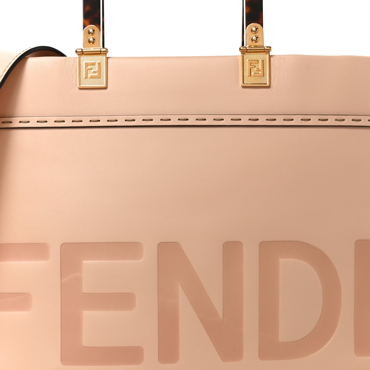 Fendi Vitello Cher Logo Debossed Medium Fendi Sunshine Shopper Tote Light Rose 7 of 9