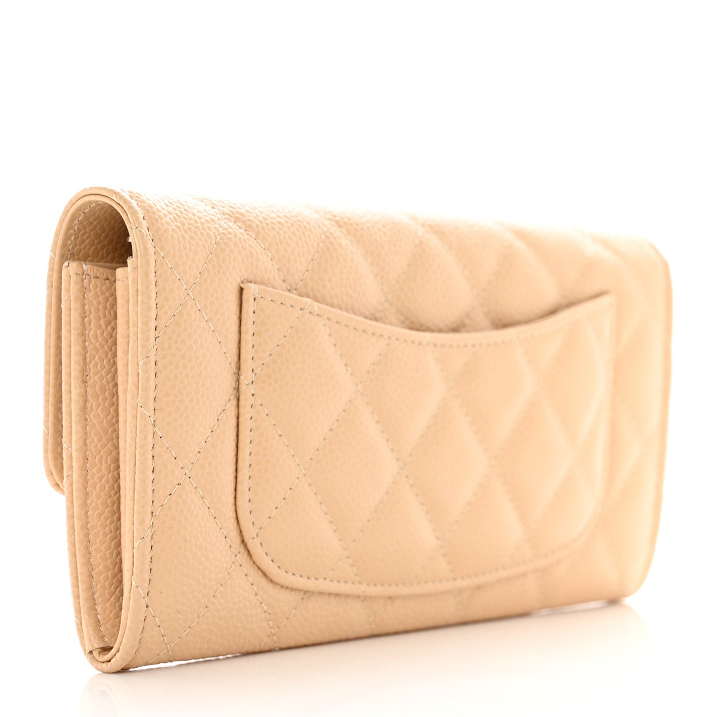 Caviar Quilted Large Gusset Flap Wallet Beige