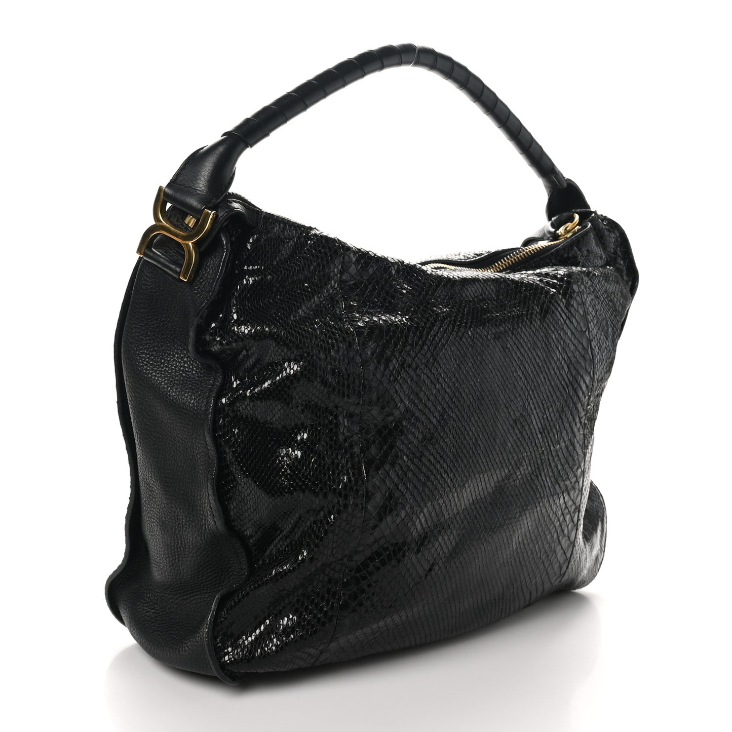 Snakeskin Large Marcie Hobo Black