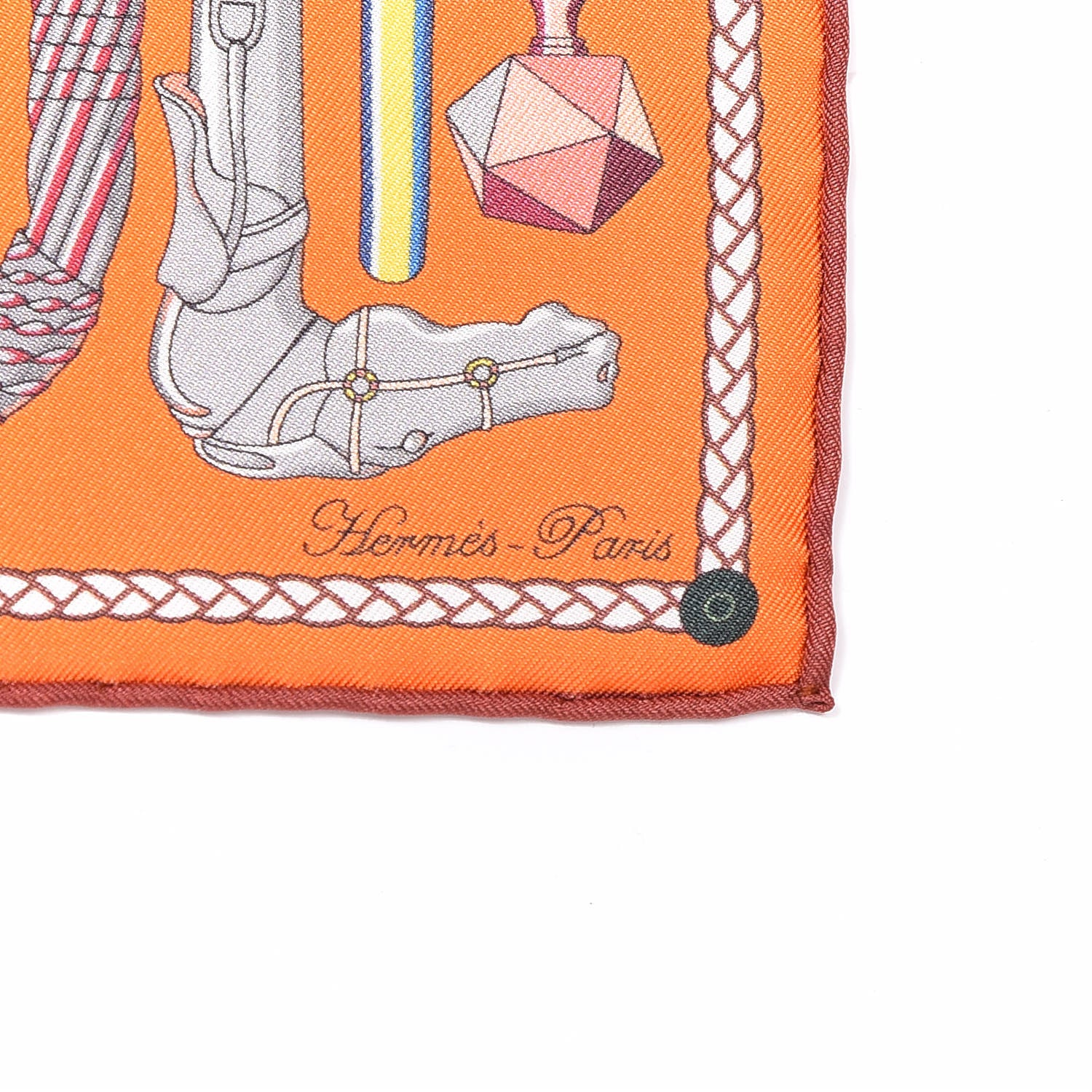 Hermes Silk Les Cannes Pocket Square Orange Gris Acajou 2 of 4