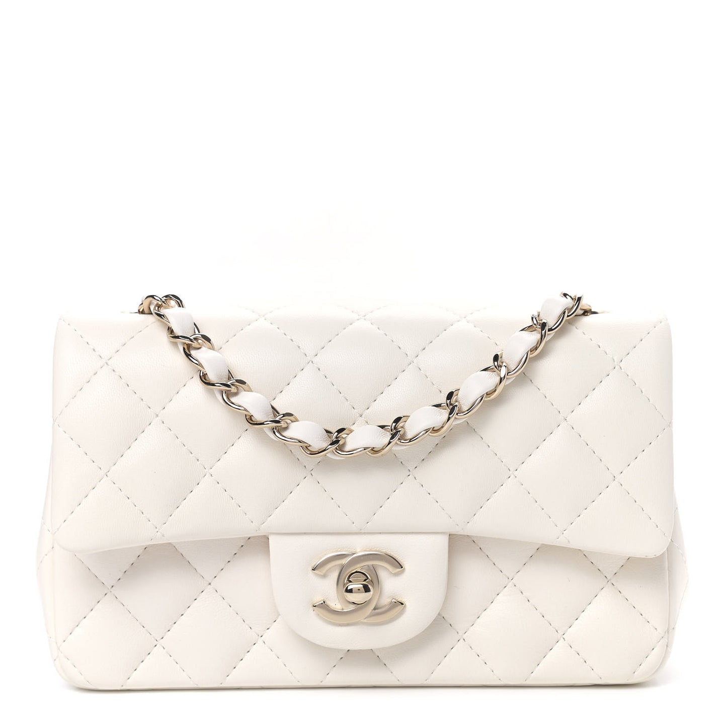 Lambskin Quilted Mini Rectangular Flap White