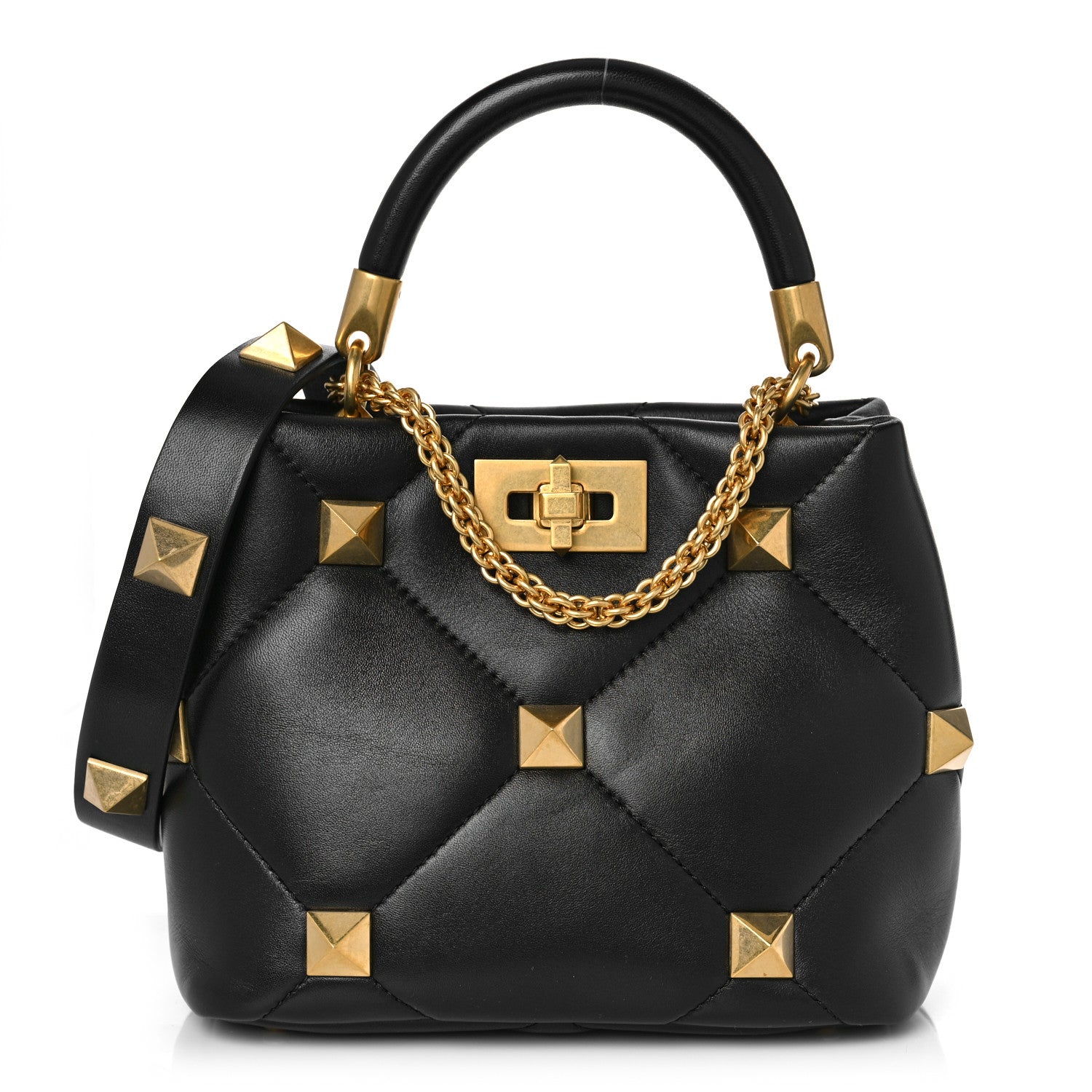 Valentino Garavani Nappa Small Roman Stud The Handle Bag Black 1 of 8