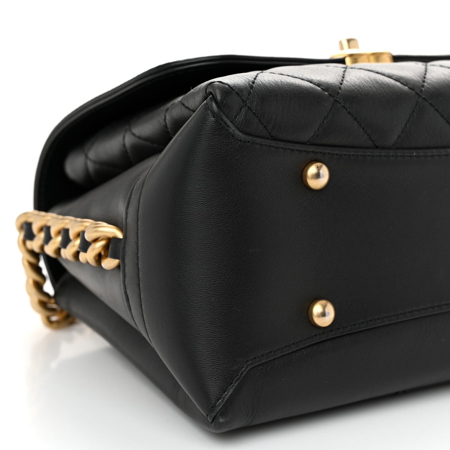 Chanel Calfskin Quilted Side Chain Compartment Flap Black 9 of 10