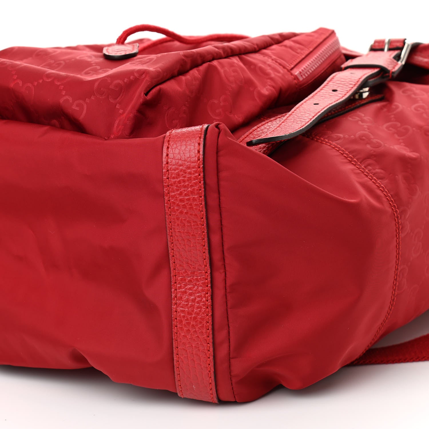 Gucci Nylon Monogram Dollar Calfskin Medium Light Double Buckle Backpack Vibrant Red 10 of 10
