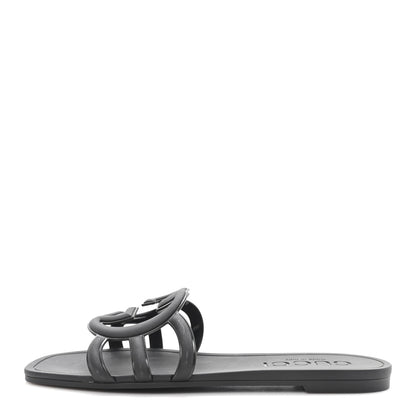 Gucci Rubber Womens Interlocking G Slide Sandals  38 Black 1 of 9