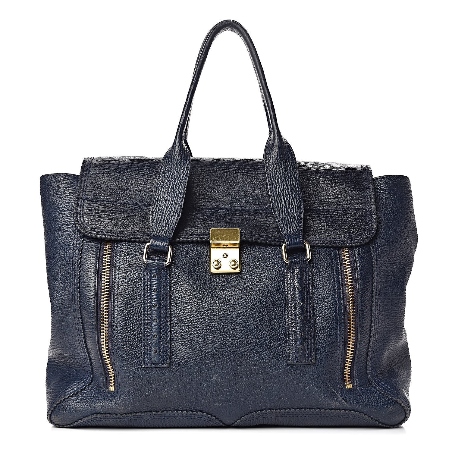 3.1 Phillip Lim 3.1 Textured Calfskin Large Pashli Satchel Ink 1 of 17
