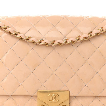 Chanel Patent Goatskin Quilted 3 Pocket Accordion Flap Light Beige 8 of 13