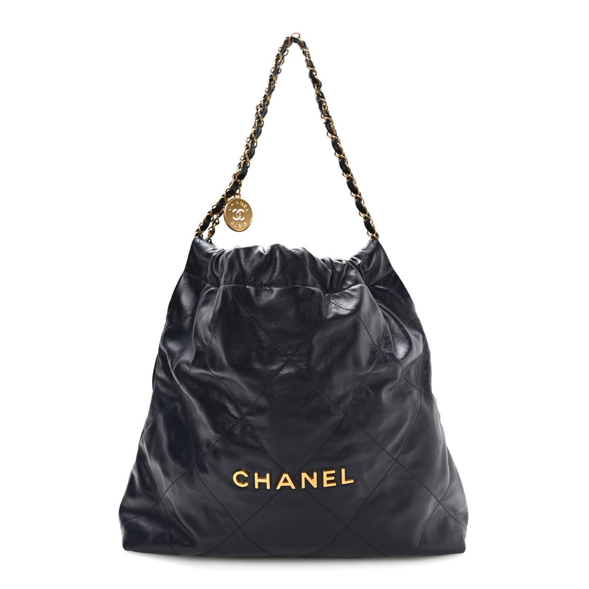Shiny Calfskin Quilted Chanel 22 Navy Blue