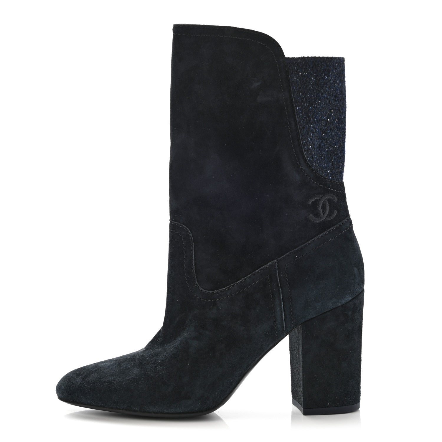 Chanel Suede Calfskin Fabric Short Boots 40.5 Blue 1 of 17
