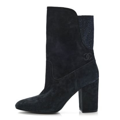 Chanel Suede Calfskin Fabric Short Boots 40.5 Blue 1 of 17
