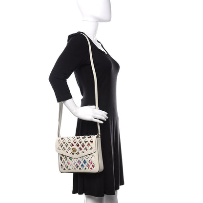Gucci Canvas Flora Floral Calfskin Medium Cutout Shoulder Bag White Multicolor 2 of 10