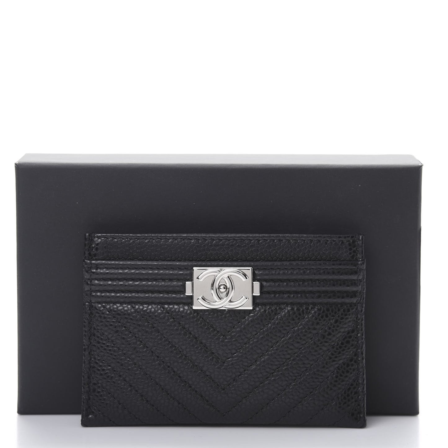 Caviar Chevron Quilted Boy Card Holder Black