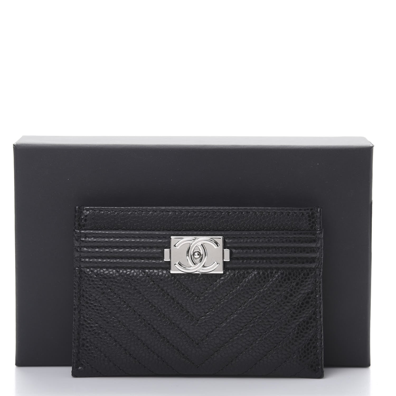 Chanel Caviar Chevron Quilted Boy Card Holder Black 9 of 9
