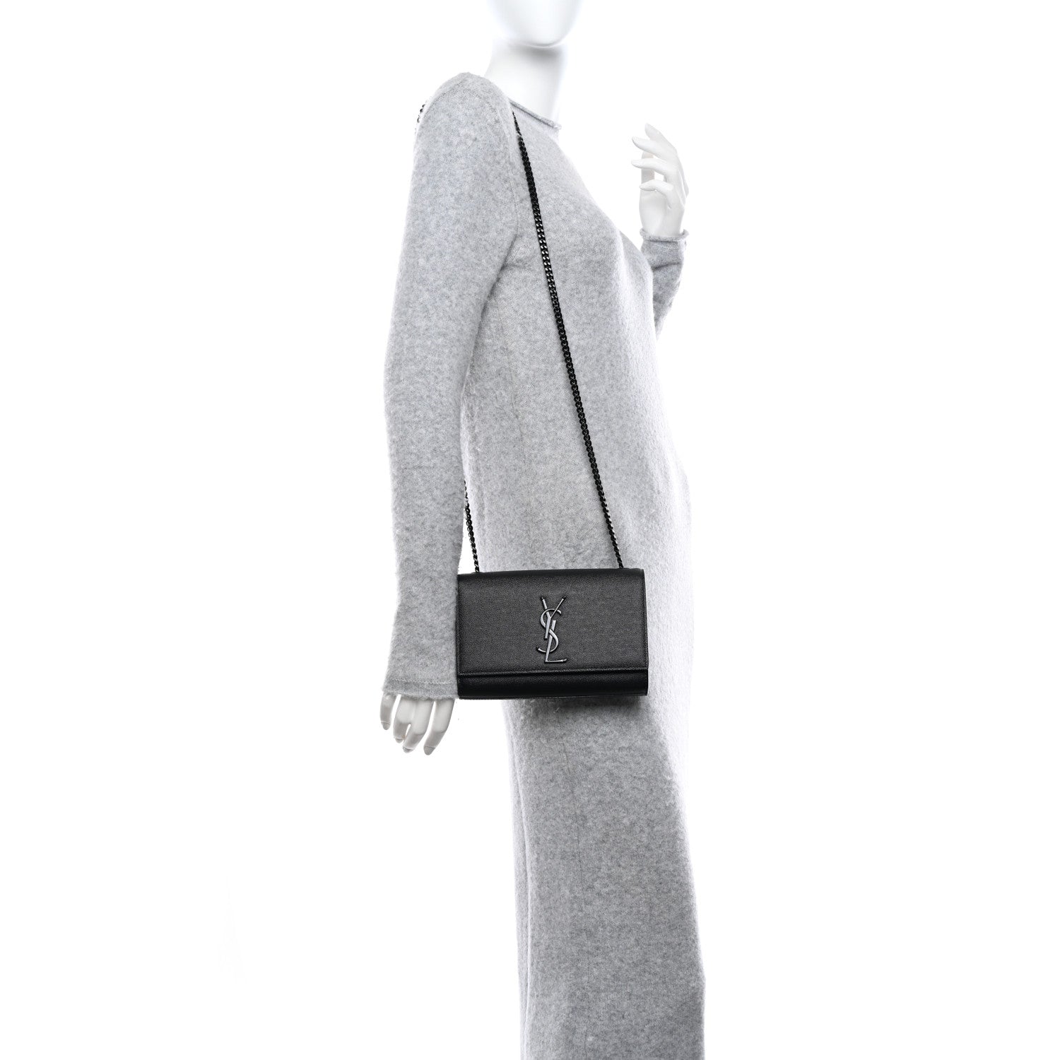 Saint Laurent Grain De Poudre Small Monogram Monochrome Kate Satchel Black 2 of 9