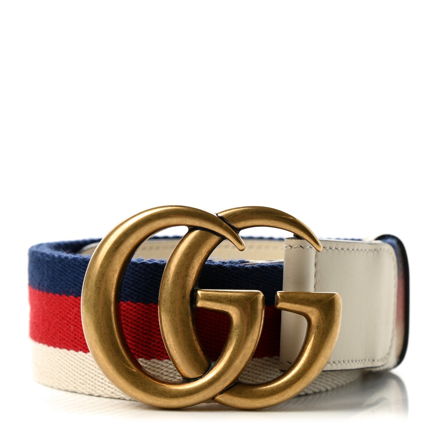 Nylon Calfskin Sylvie Web Double G 40mm Belt 80 32 Mystic White Hibiscus Red Maritime