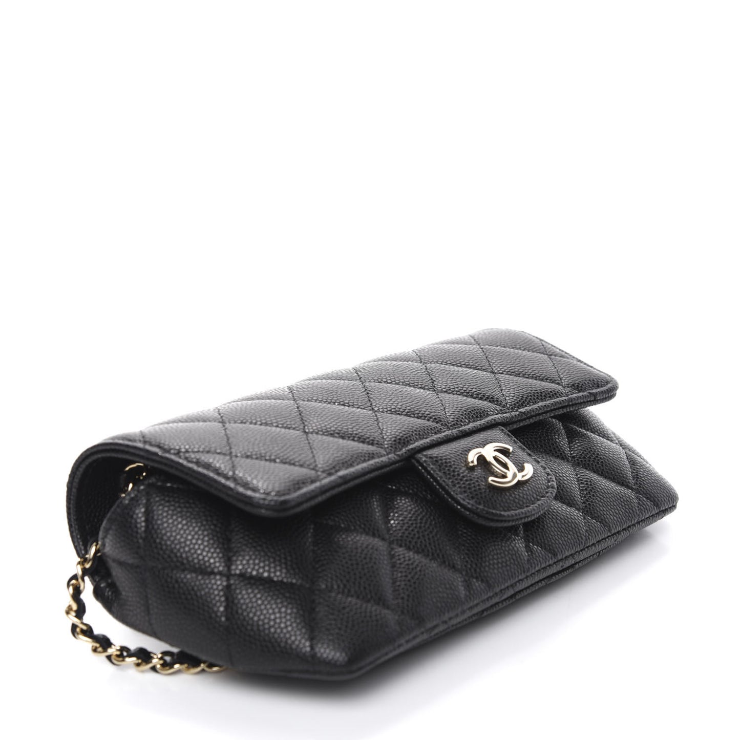 Caviar Quilted Glasses Case With Chain Black