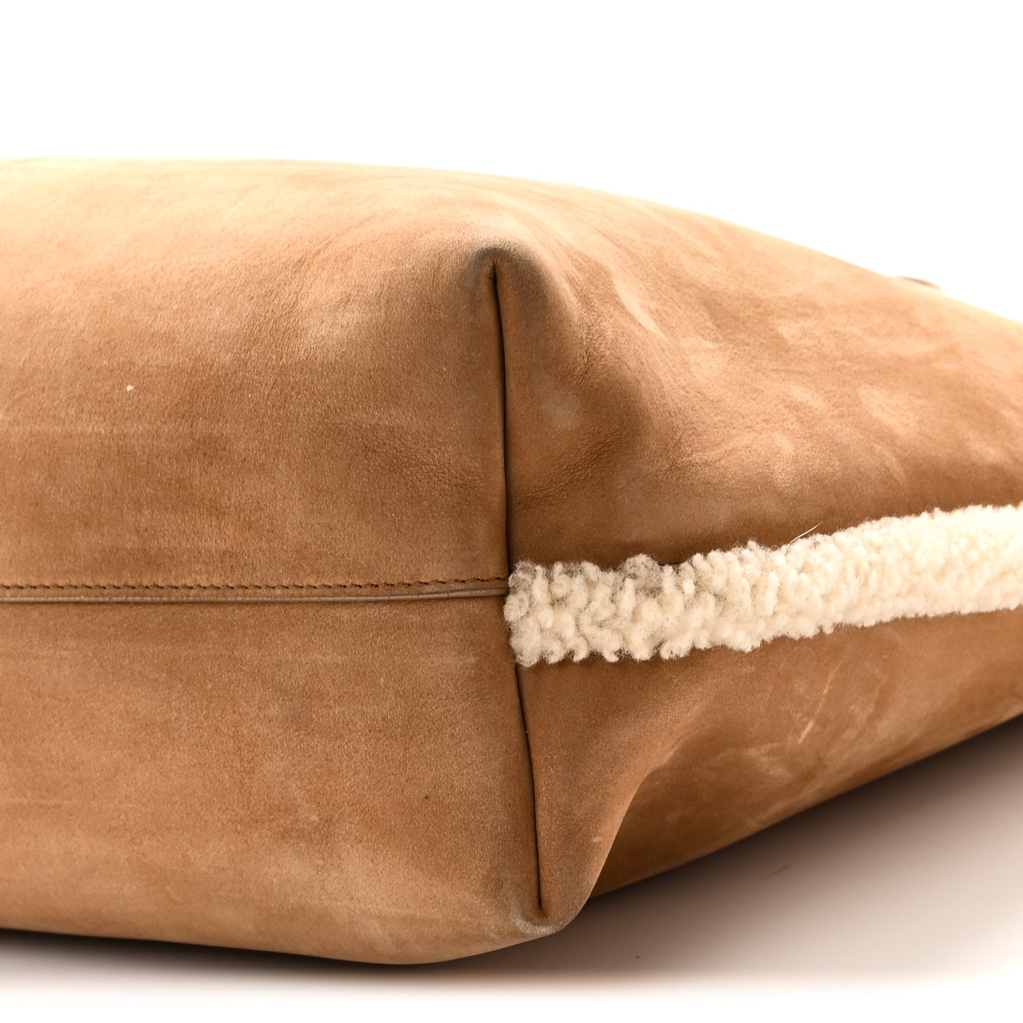 Suede Shearling Large Shopping Tote Natural Tan