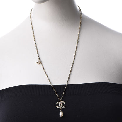 Chanel Pearl Crystal CC Drop Necklace Gold 2 of 7