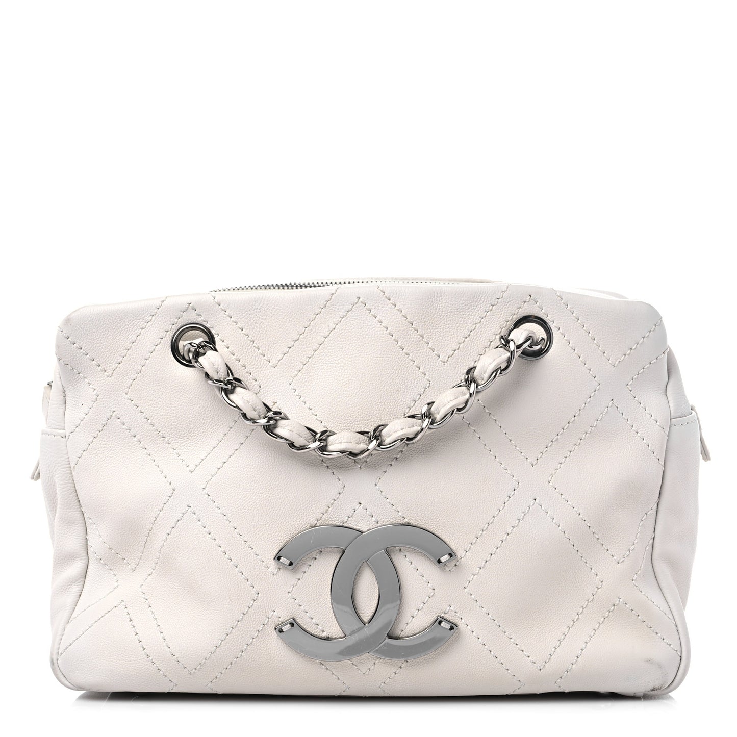Calfskin Small Diamond Stitch Tote White