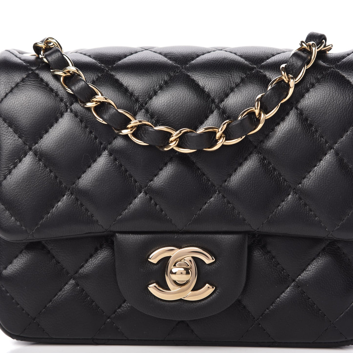 Lambskin Quilted Mini Square Flap Black