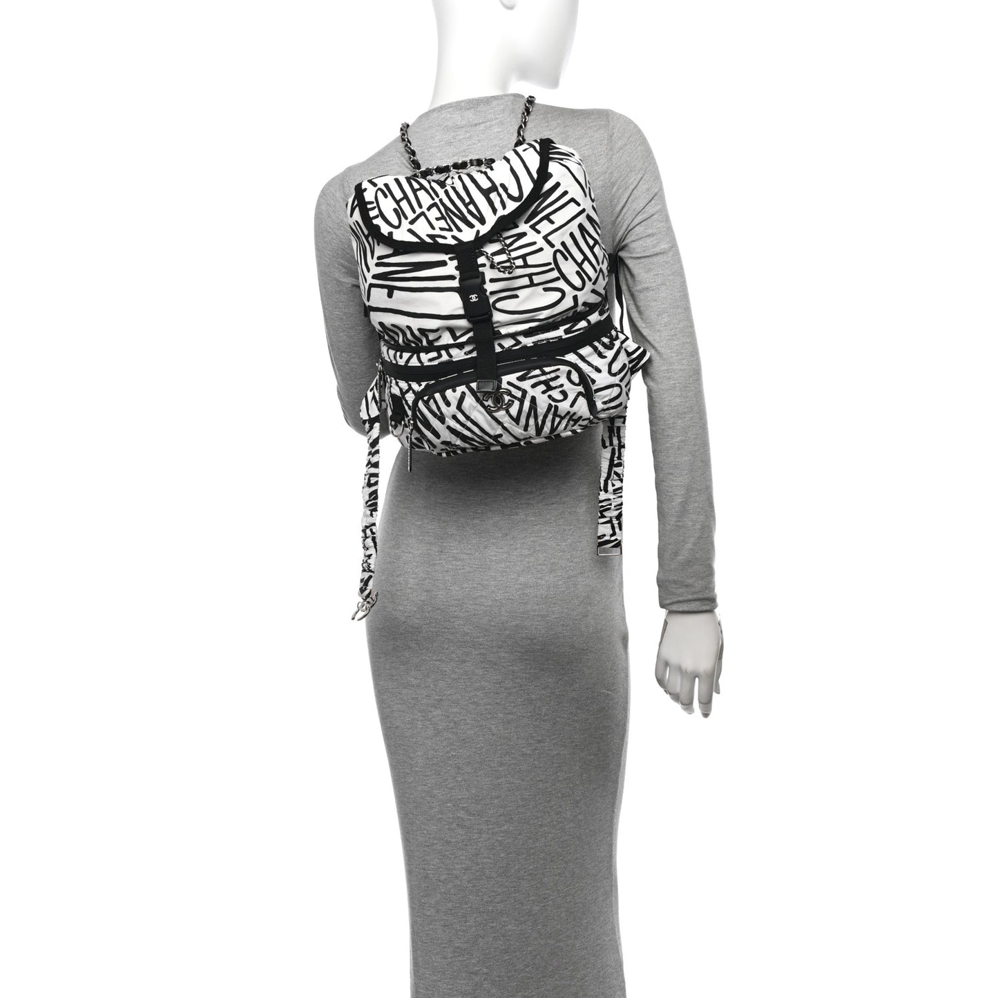 Nylon Printed Quilted Coco Neige Convertible Backpack Black White