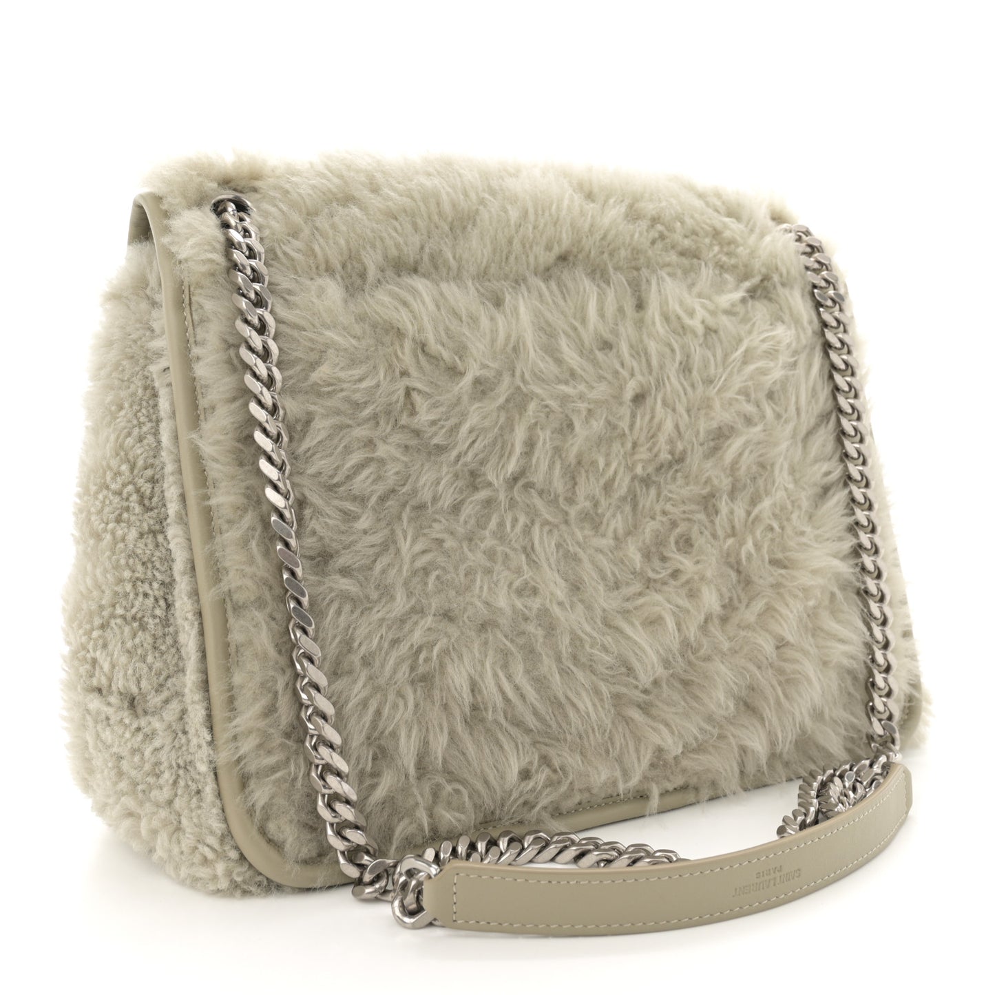 Calfskin Shearling Monogram Medium Niki Chain Satchel Grey