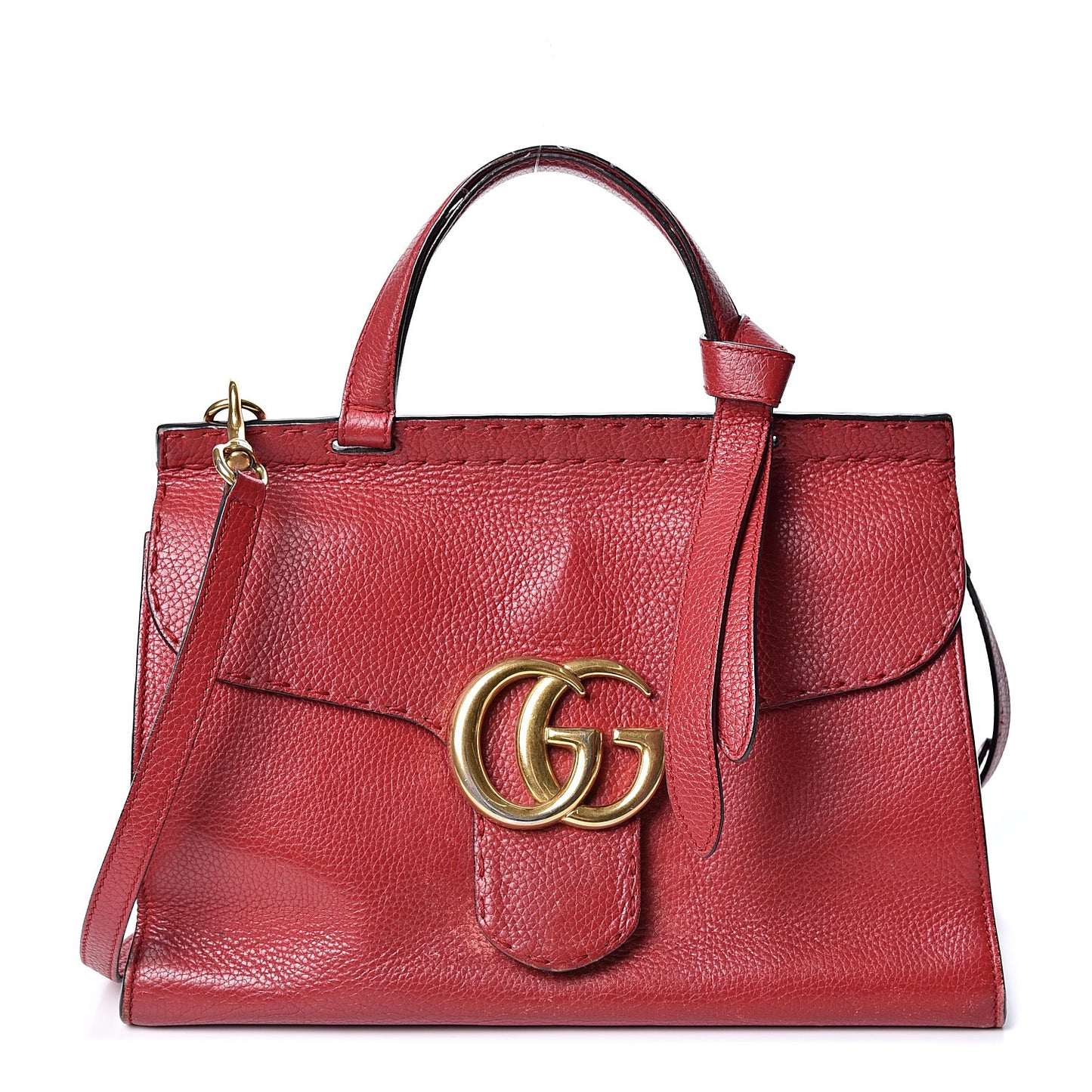 Calfskin Small GG Marmont Top Handle Bag Vulcanic Red
