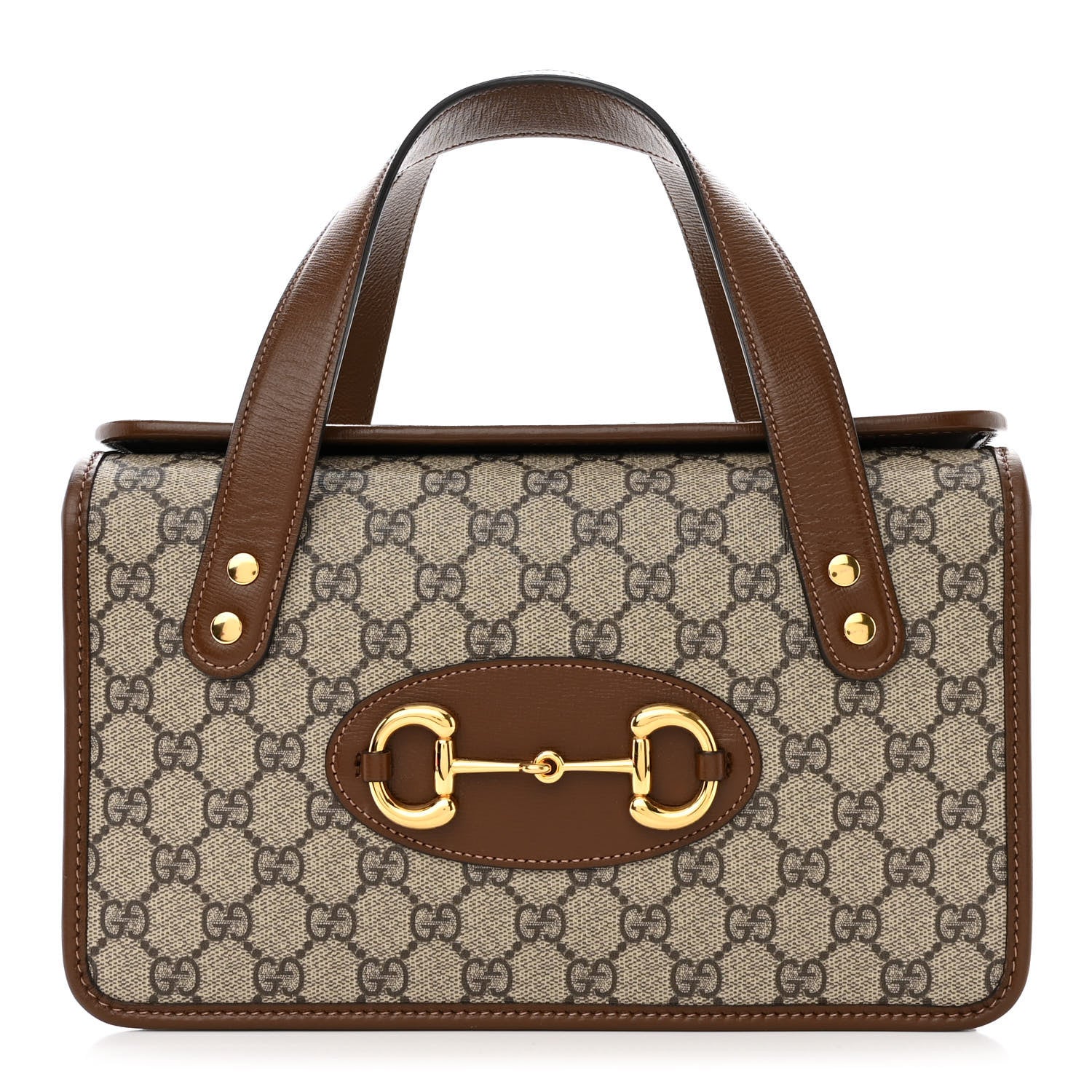 Gucci GG Supreme Monogram Azalea Calfskin Small Horsebit 1955 Foldover Top Handle Bag Beige Ebony Brown Sugar 1 of 10