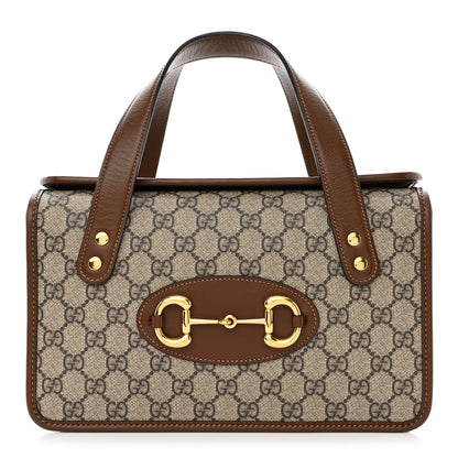 Gucci GG Supreme Monogram Azalea Calfskin Small Horsebit 1955 Foldover Top Handle Bag Beige Ebony Brown Sugar 1 of 10