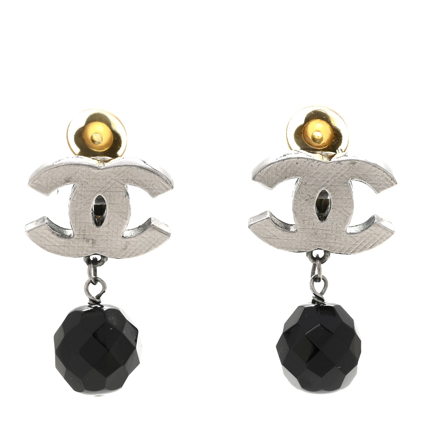 Ruthenium CC Bead Drop Clip On Earrings Black