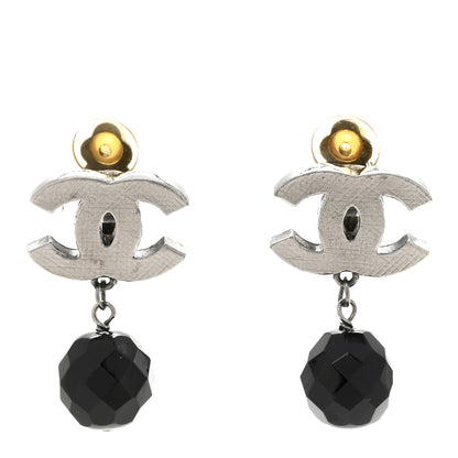 Chanel Ruthenium CC Bead Drop Clip On Earrings Black 1 of 5
