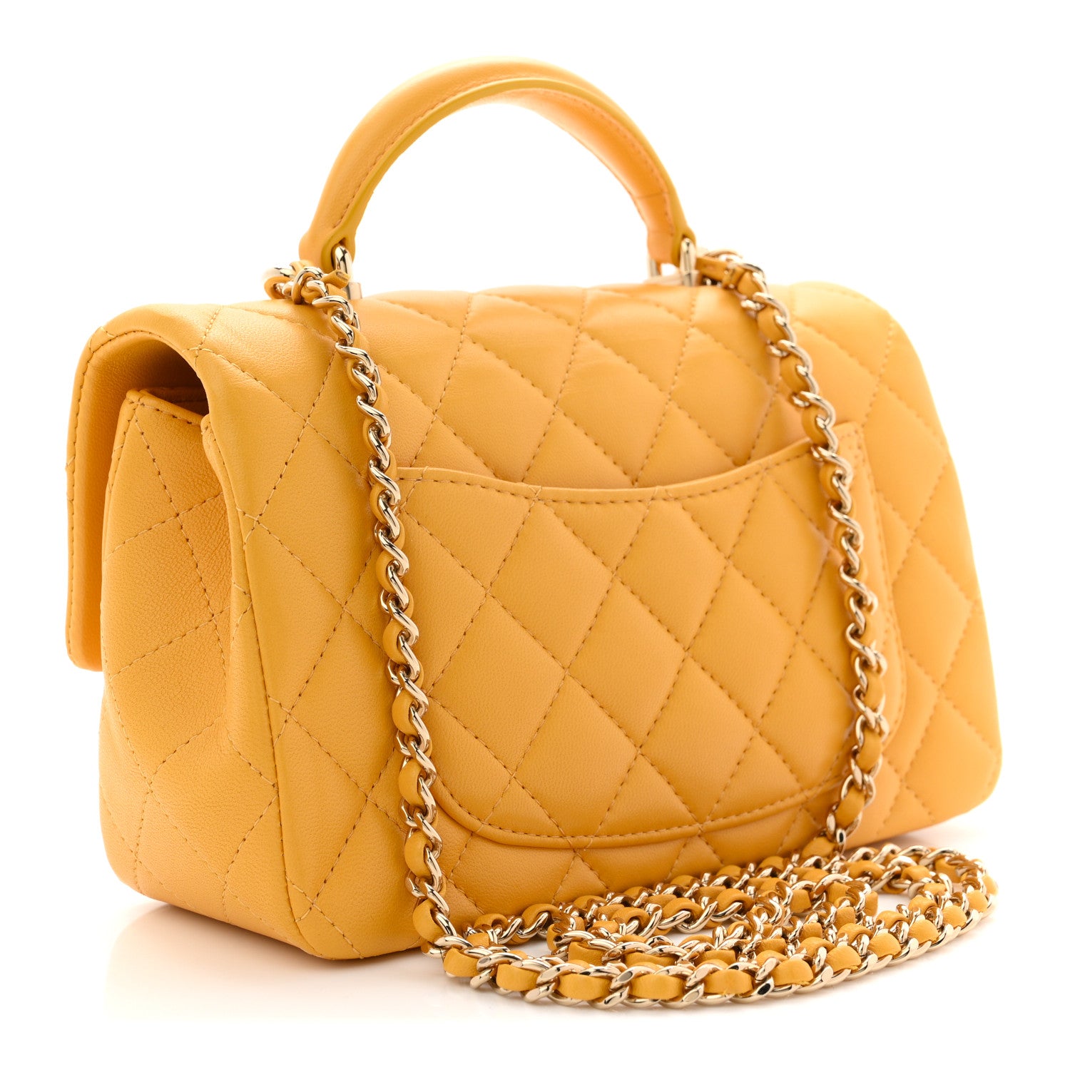 Chanel Lambskin Quilted Mini Top Handle Rectangular Flap Yellow 3 of 11