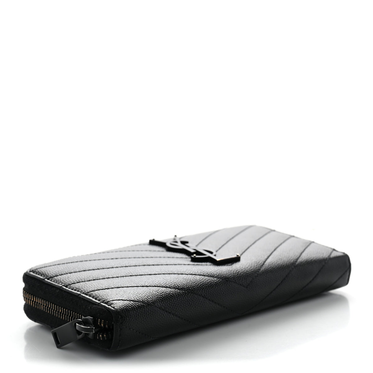 Grain De Poudre Matelasse Chevron Monogram Monochrome Zip Around Wallet Black