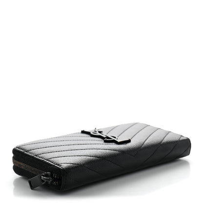 Saint Laurent Grain De Poudre Matelasse Chevron Monogram Monochrome Zip Around Wallet Black 4 of 11