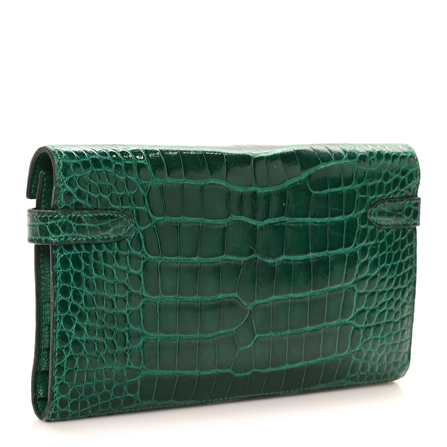 Hermes Shiny Alligator Kelly Tri-Fold Longue Wallet Vert Emeraude 3 of 10