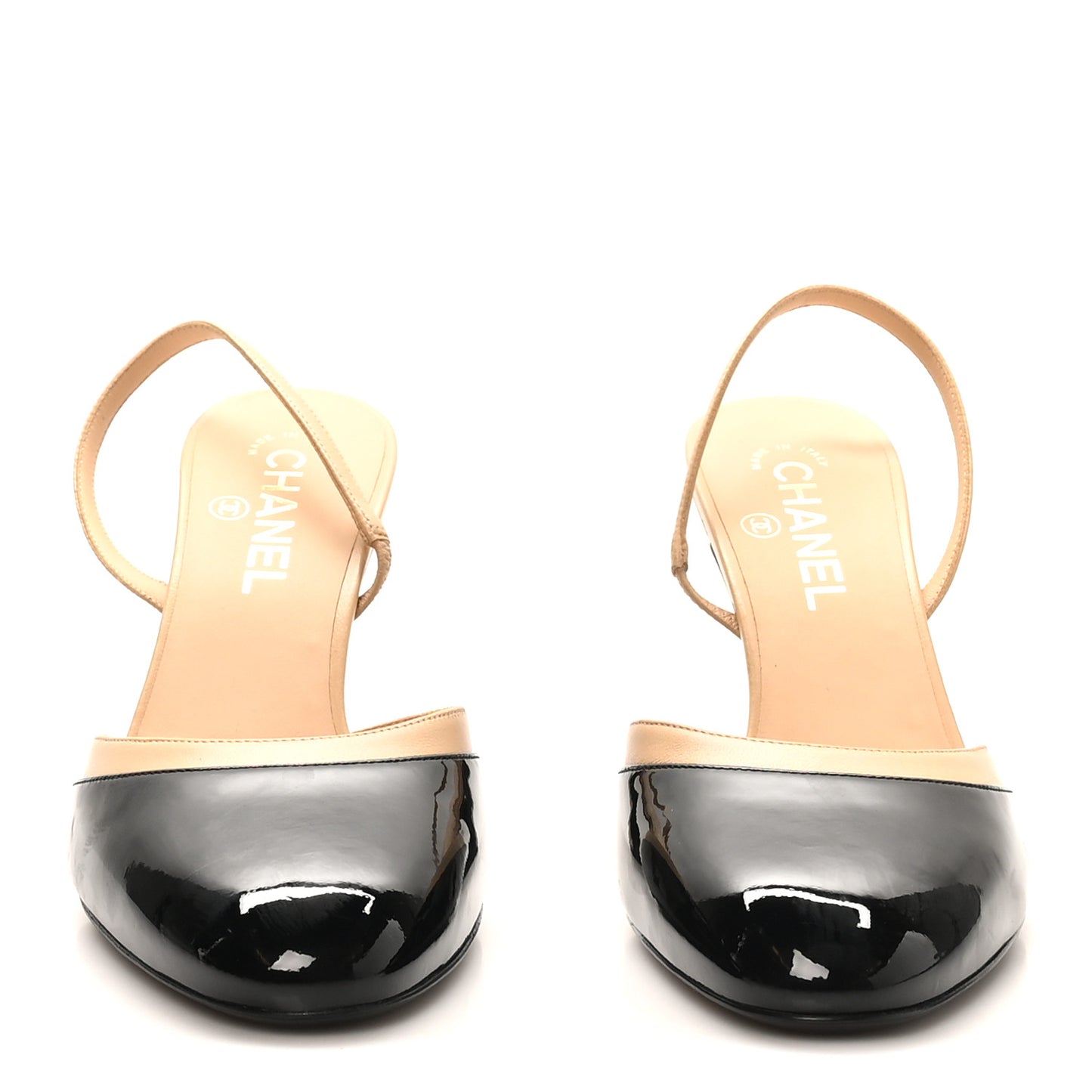 Patent Lambskin Gabrielle Slingback Pumps 39.5 Beige Black