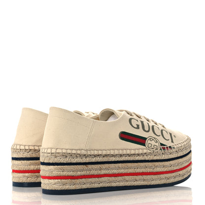 Gucci Canvas Logo Lace-Up Platform Espadrilles 39.5 Greggio Grege 4 of 8