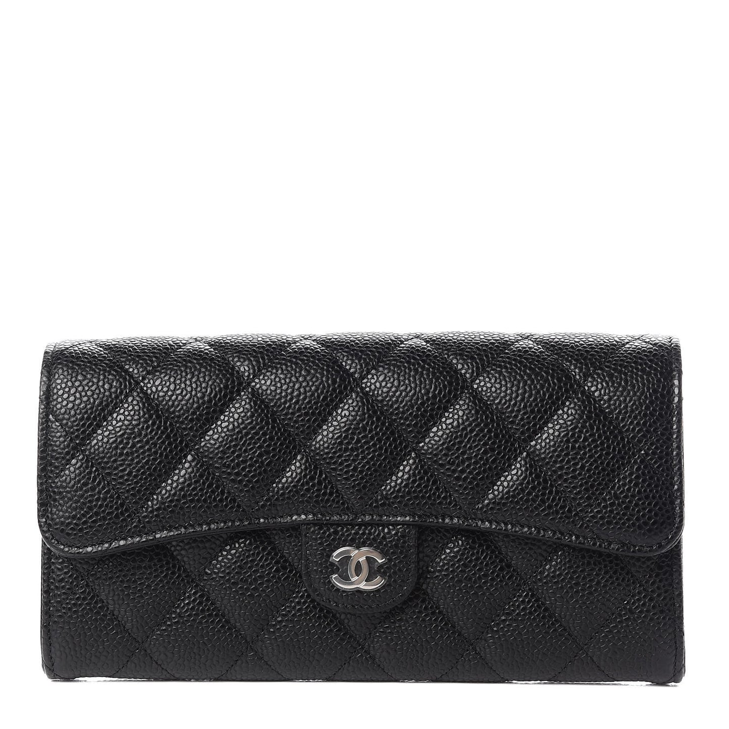 Caviar Quilted Large Gusset Flap Wallet Black