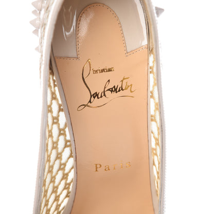 Christian Louboutin Fishnet Mesh Patent Guni 100 Spiked Pumps 39.5 Beige White Ivory 8 of 9