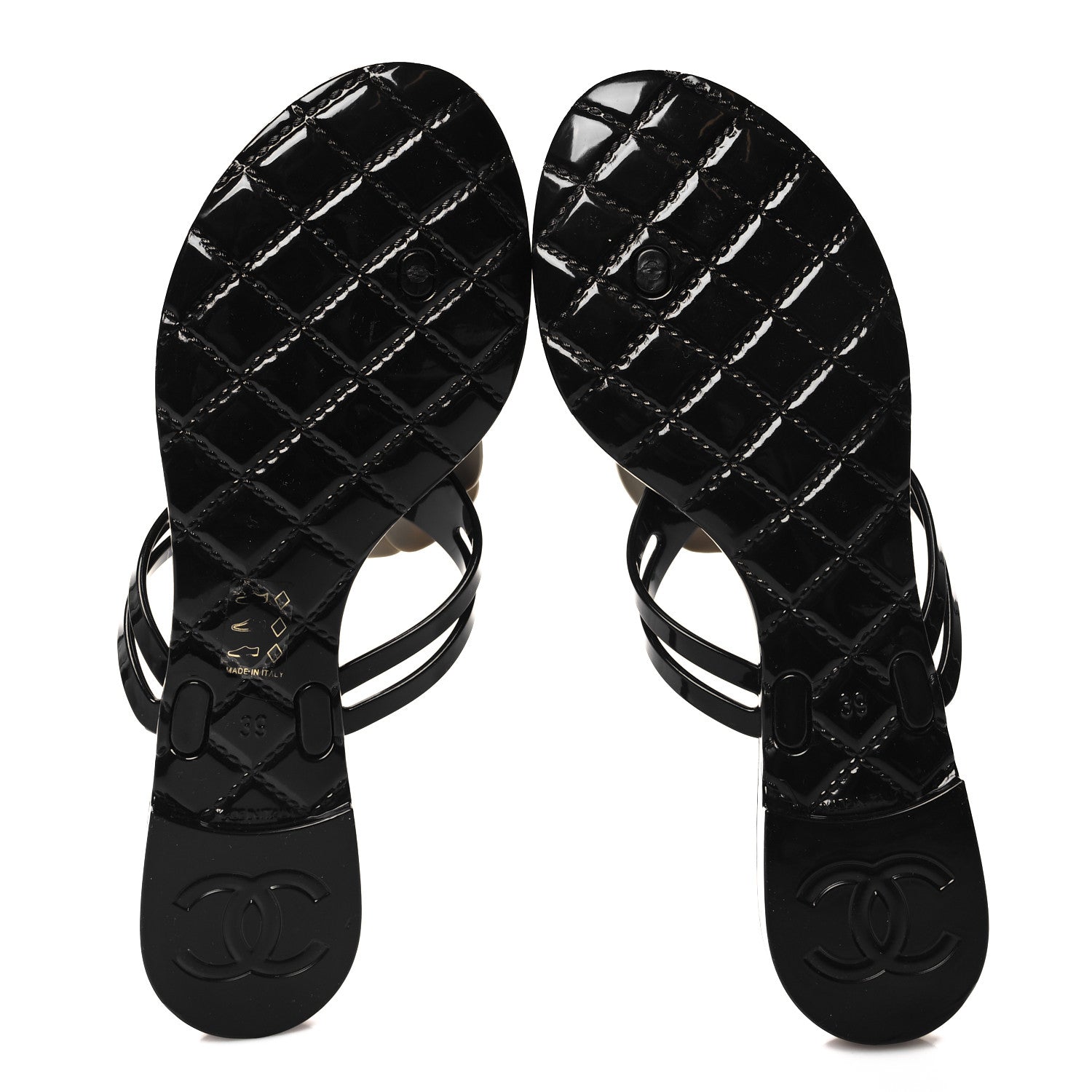 Chanel Jelly Camellia Thong Sandals 39 Black Ivory 5 of 7