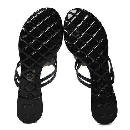 Chanel Jelly Camellia Thong Sandals 39 Black Ivory 5 of 7