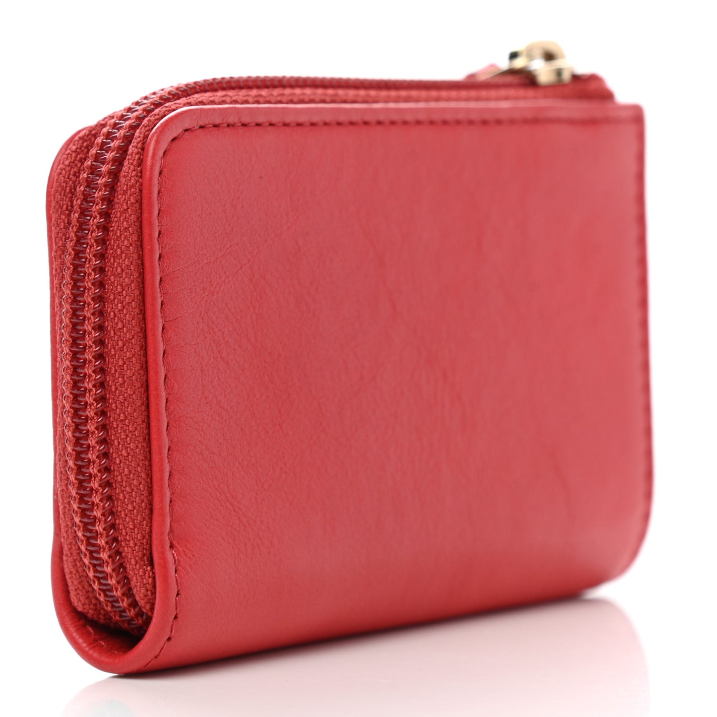 Calfskin Chain Embossed CC Key Holder Case Light Red