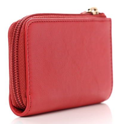 Chanel Calfskin Chain Embossed CC Key Holder Case Light Red 3 of 7
